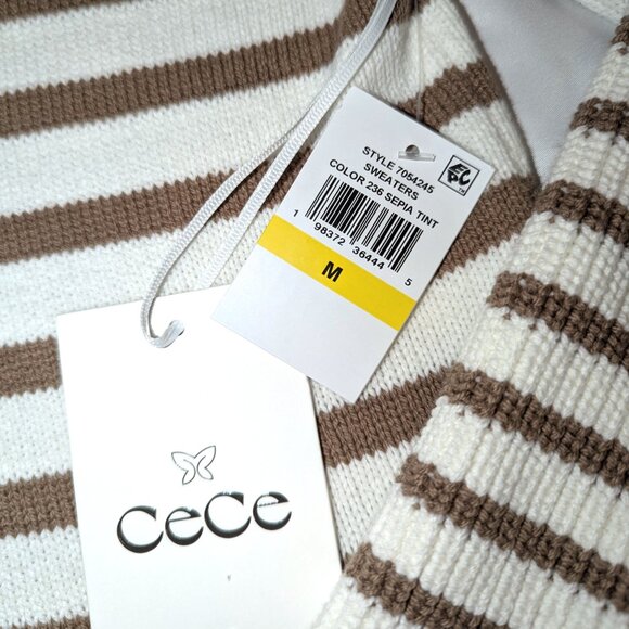 NWT Cece | Cream & Tan Turtleneck Stripe Sweater with Bell Sleeves | Size Medium - Picture 6 of 10
